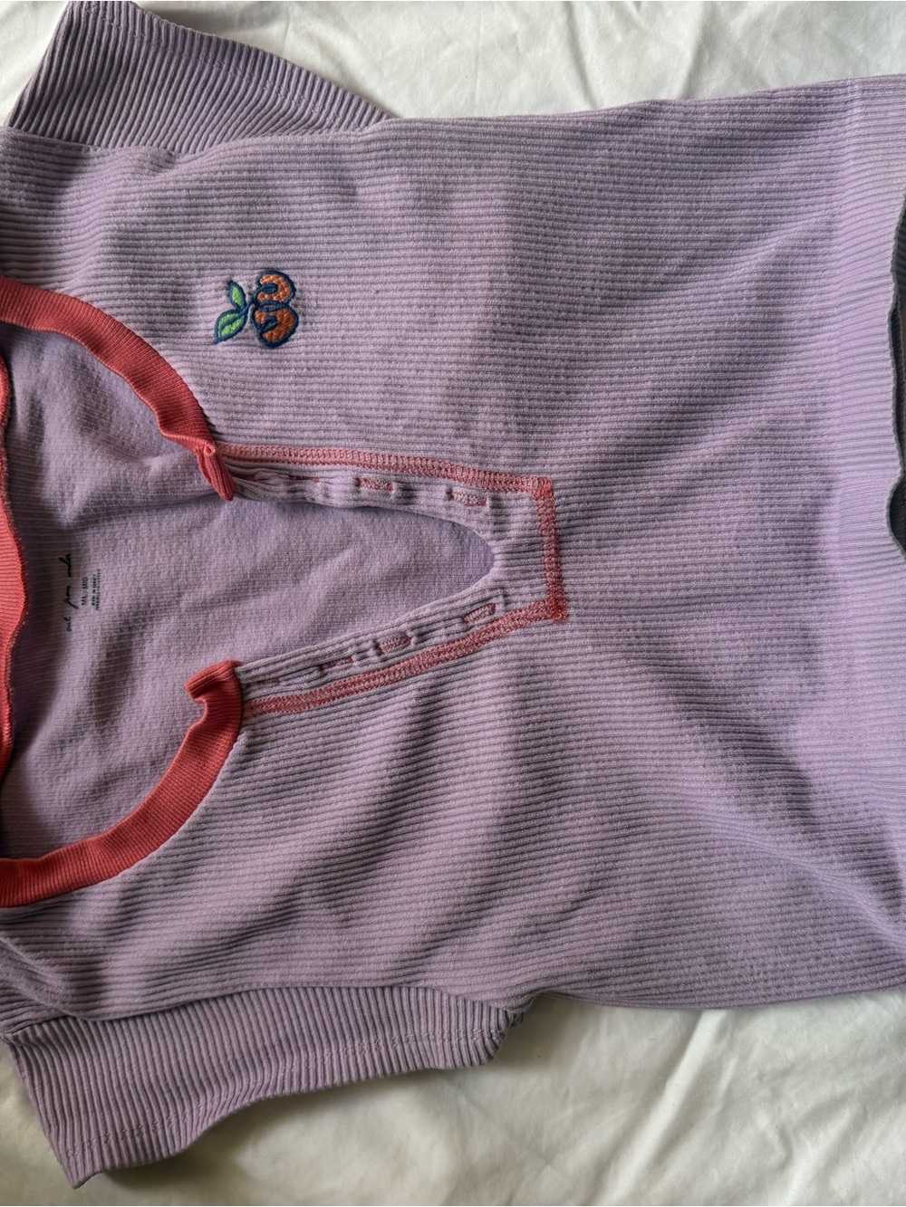 Urban Outfitters Lavender Ribbed Cropped Henley with Coral Trim